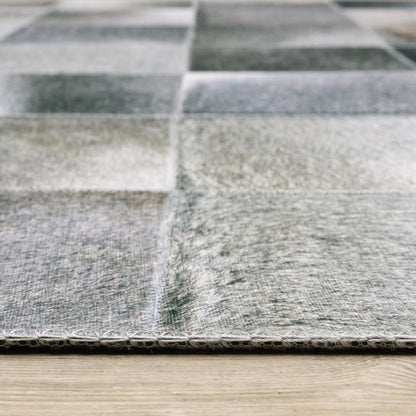 8' Gray And Charcoal Geometric Runner Rug