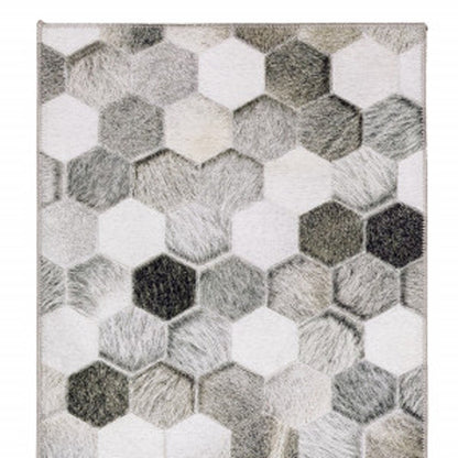 8' Gray And Charcoal Geometric Runner Rug