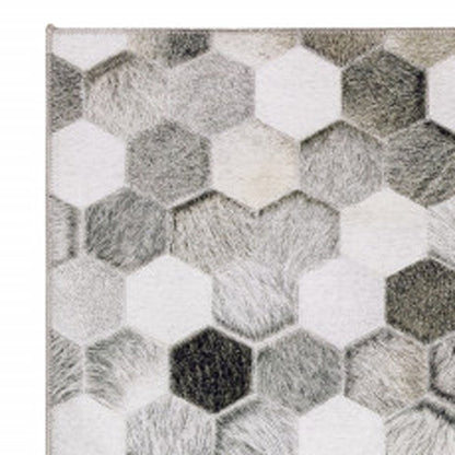 8' Gray And Charcoal Geometric Runner Rug