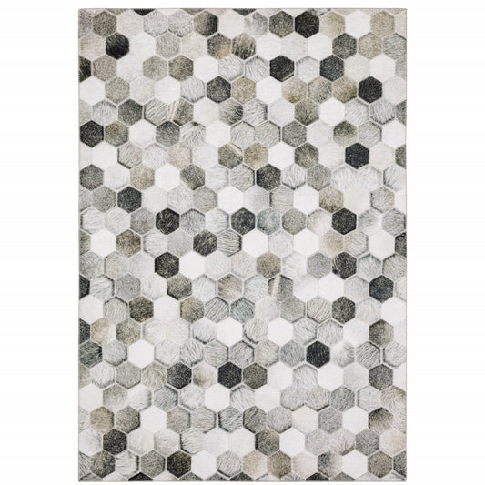 9' X 12' Gray And Charcoal Geometric Area Rug