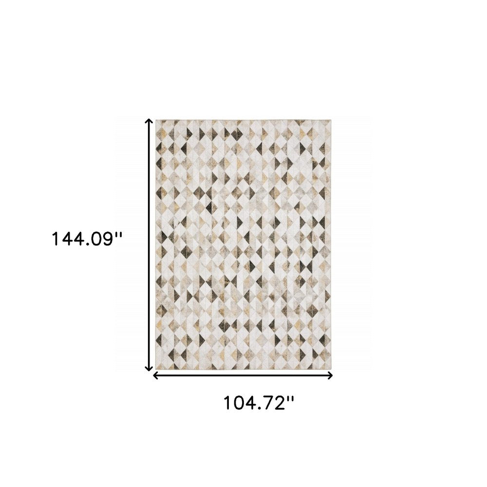9' X 12' Beige And Gray Geometric Area Rug