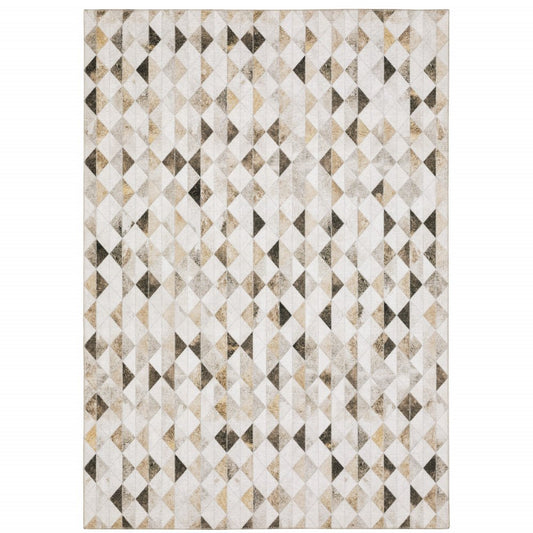 9' X 12' Beige And Gray Geometric Area Rug