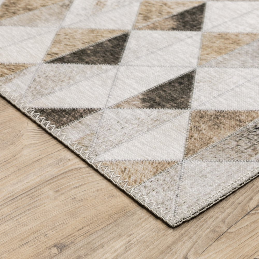 9' X 12' Beige And Gray Geometric Area Rug