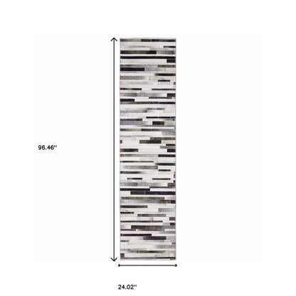 8' Gray And Charcoal Geometric Runner Rug