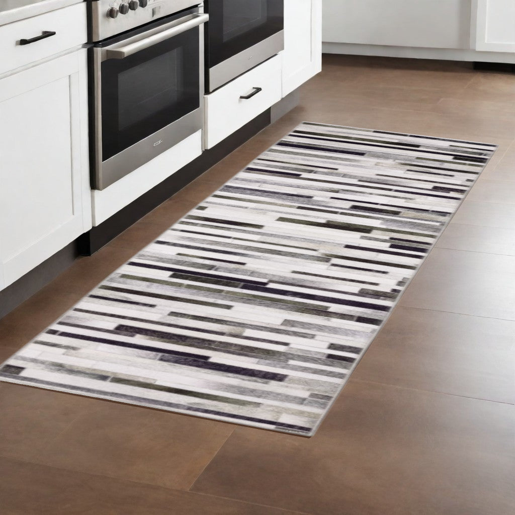 8' Gray Brown and Ivory Geometric Power Loom Runner Rug