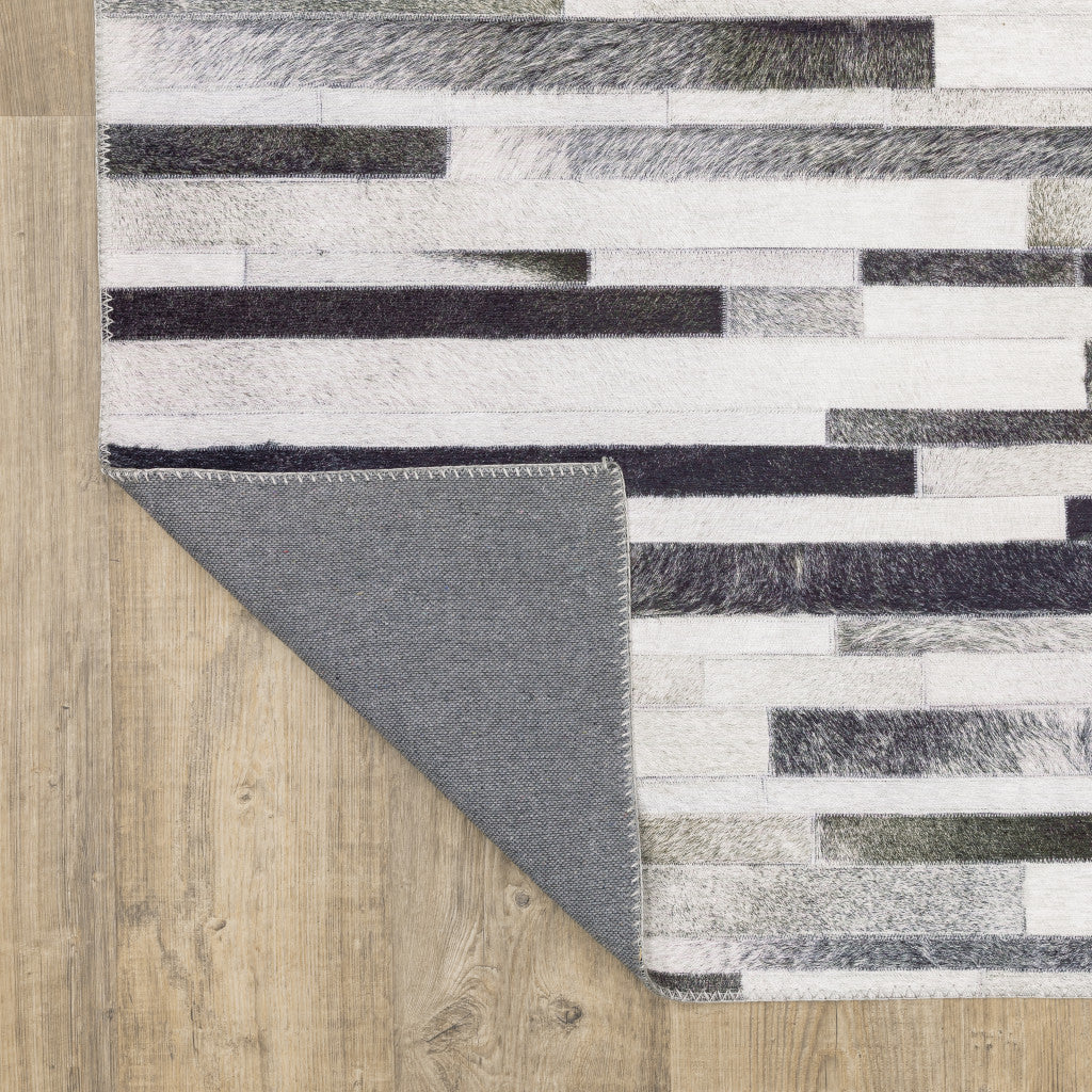2' X 8' Grey Charcoal And Beige Geometric Power Loom Stain Resistant Runner Rug