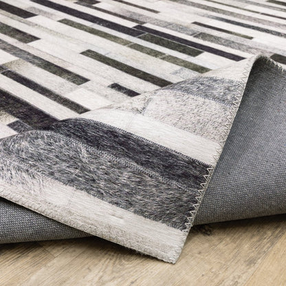 8' Gray And Charcoal Geometric Runner Rug