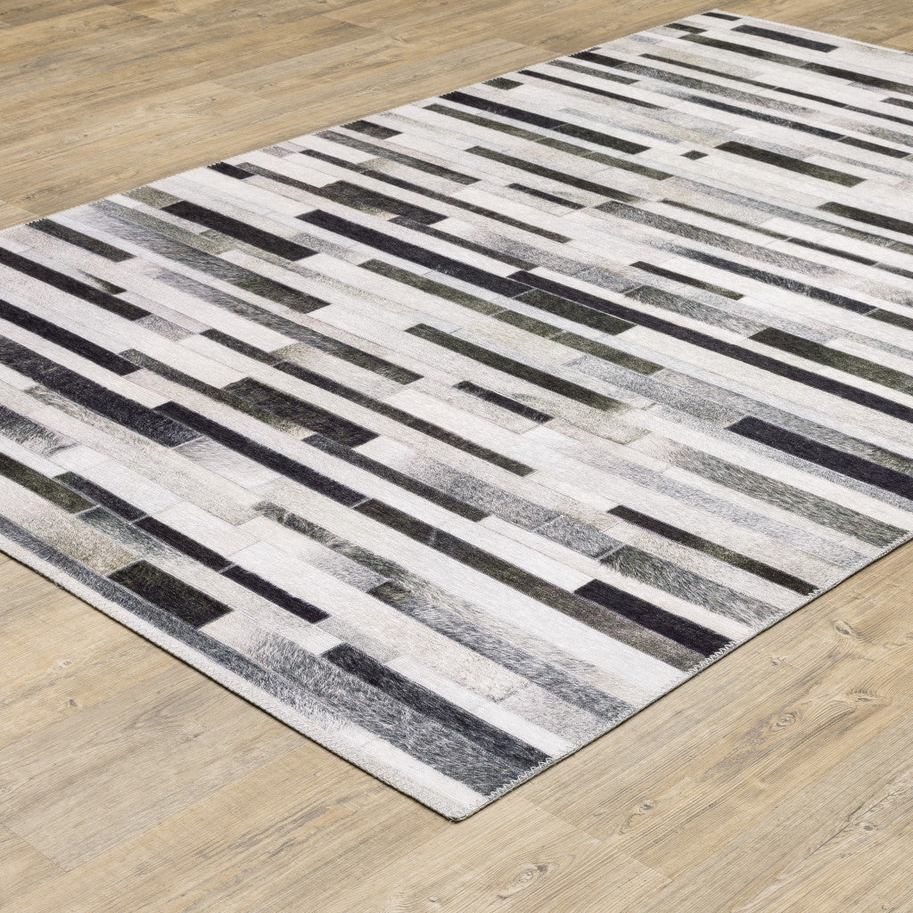 5' X 7' Grey Charcoal And Beige Geometric Power Loom Stain Resistant Area Rug