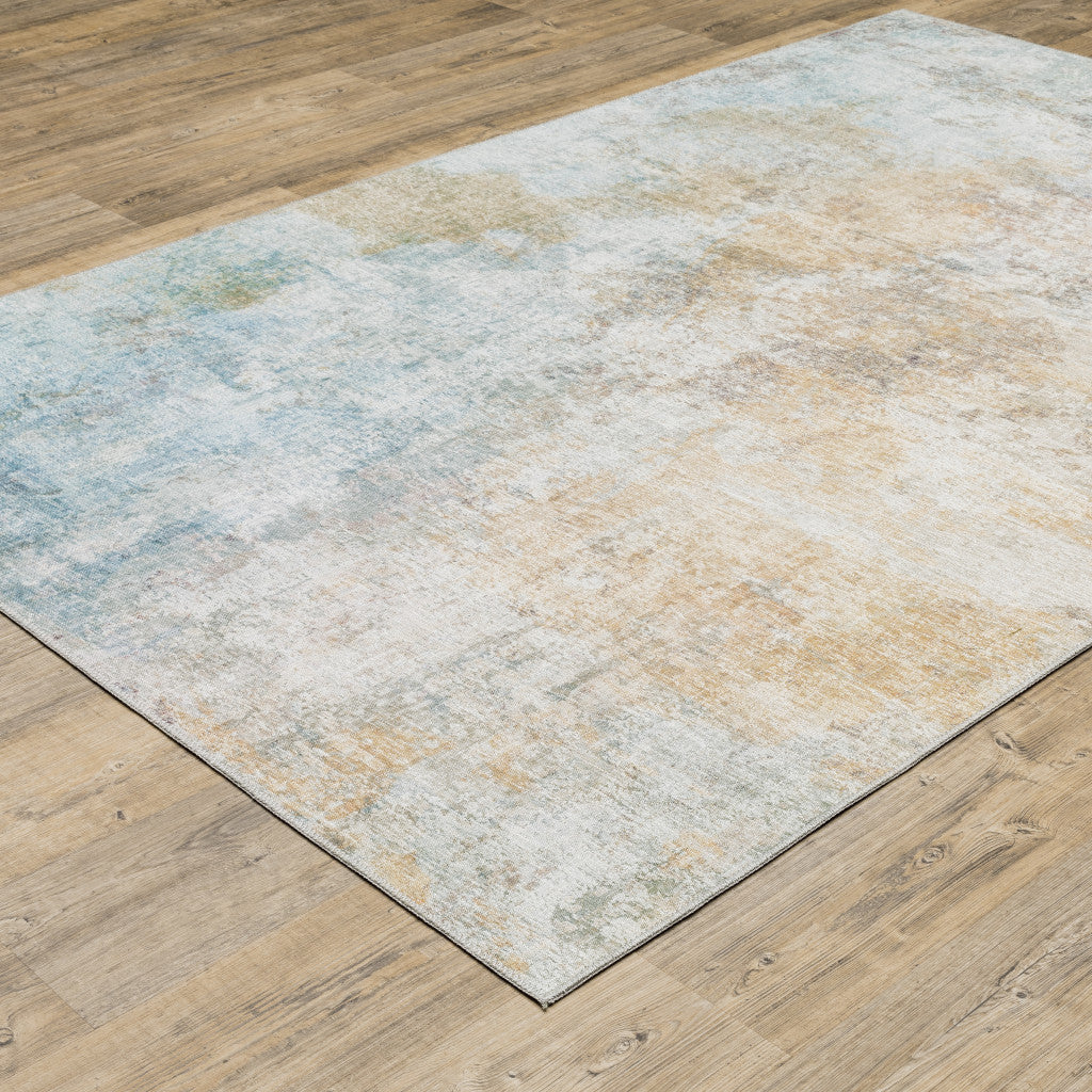 8' X 10' Yellow Gold Blue Green Brown Grey And Beige Abstract Power Loom Stain Resistant Area Rug