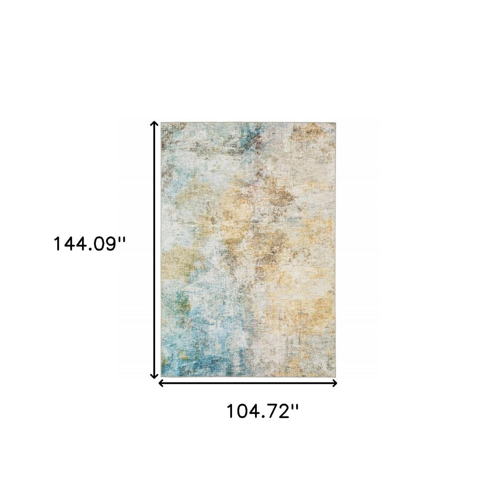 9' X 12' Yellow And Blue Abstract Area Rug