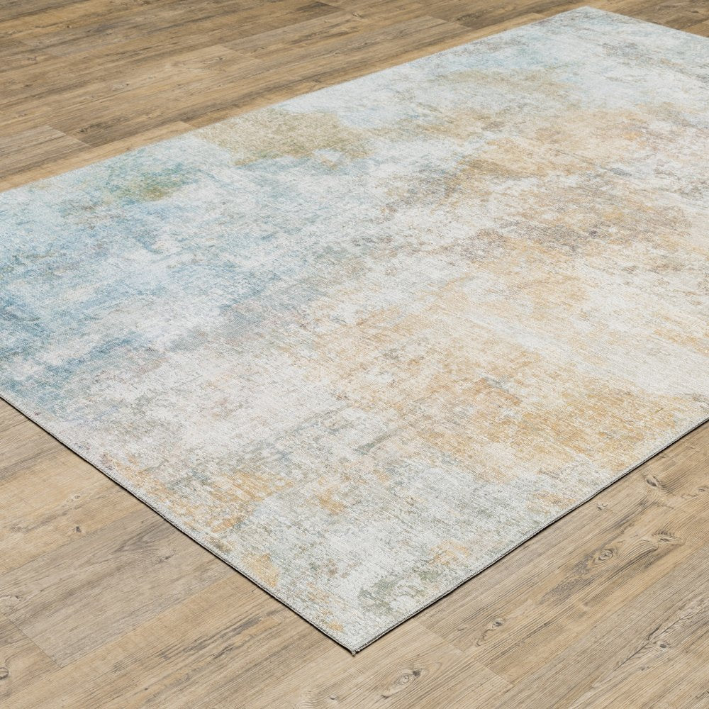 9' X 12' Yellow And Blue Abstract Area Rug
