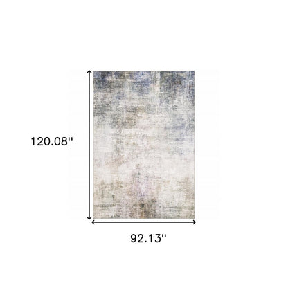 8' X 10' Blue And Beige Abstract Distressed Area Rug