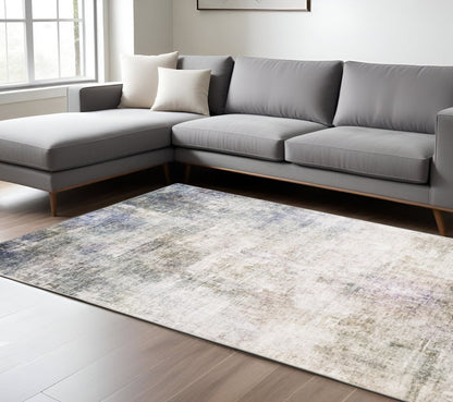 8' X 10' Blue And Beige Abstract Distressed Area Rug