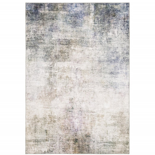 9' X 12' Blue And Beige Abstract Distressed Area Rug