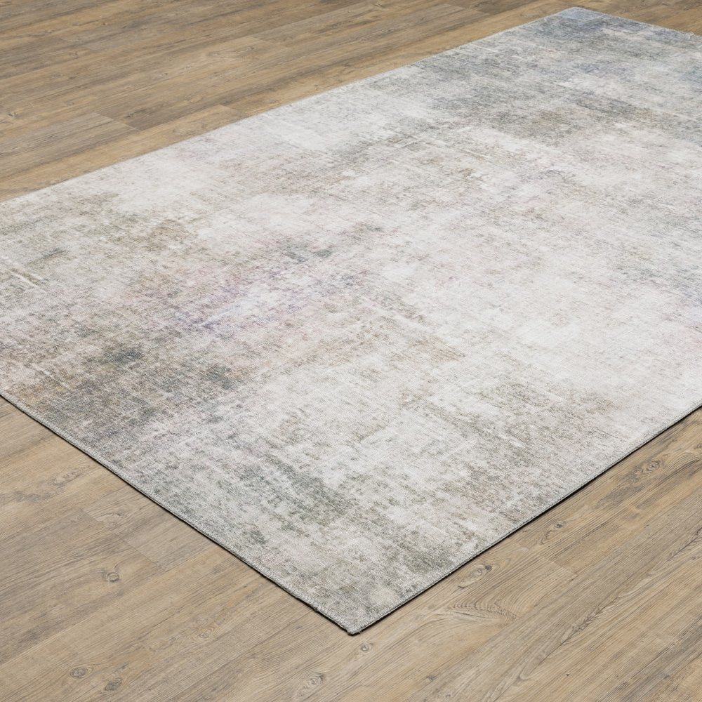 9' X 12' Blue And Beige Abstract Distressed Area Rug