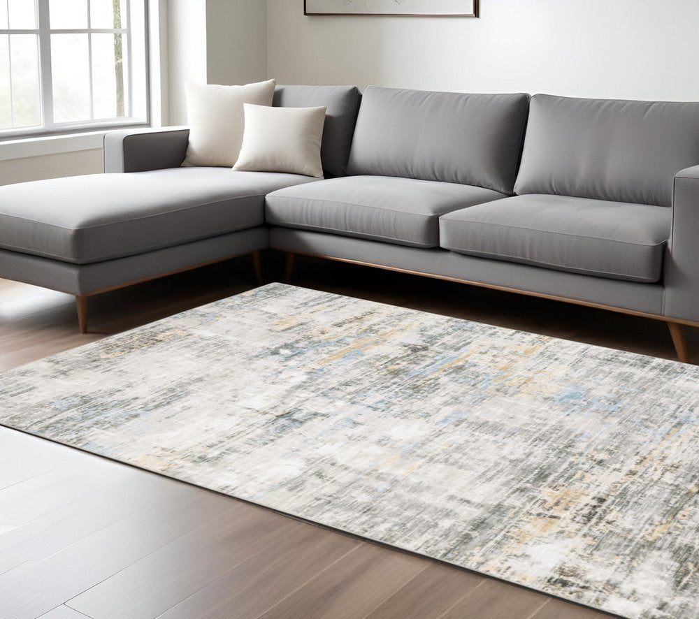 8' X 10' Beige And Gray Abstract Distressed Area Rug