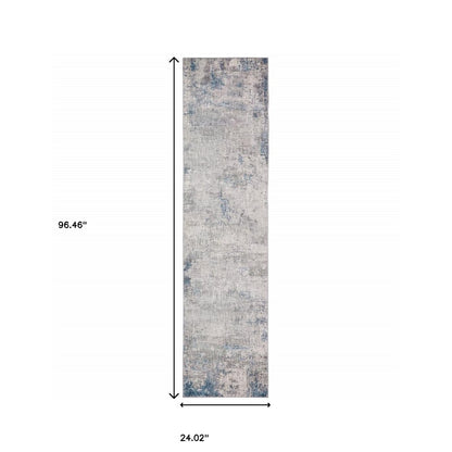 8' Blue and Gray Abstract Power Loom Runner Rug