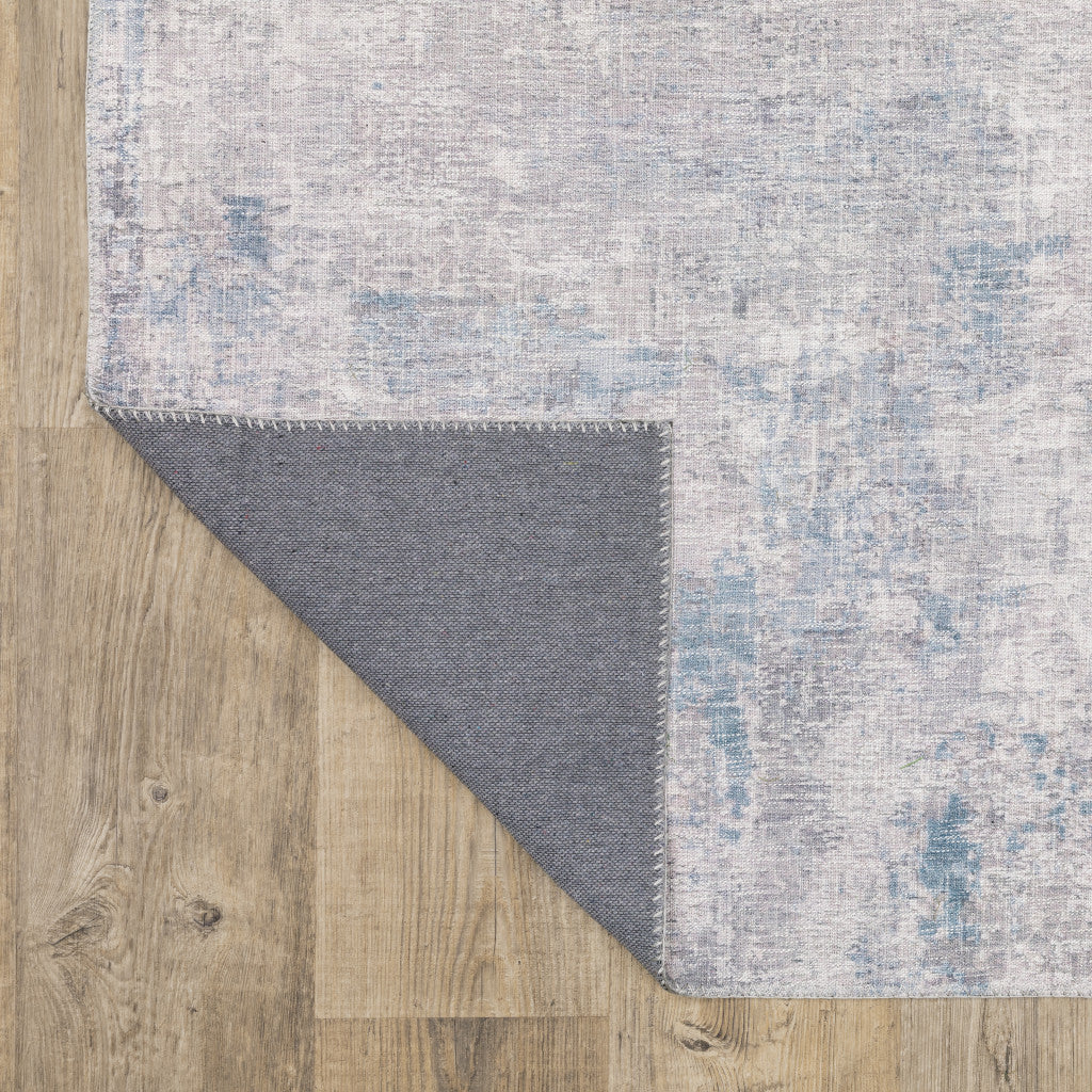 2' X 8' Grey And Blue Abstract Power Loom Stain Resistant Runner Rug