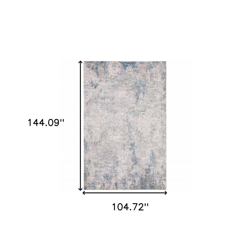 9' X 12' Blue And Gray Abstract Distressed Area Rug