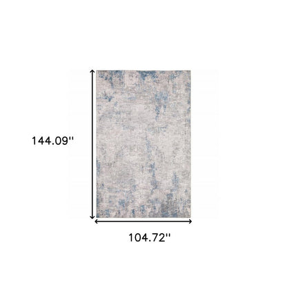 9' X 12' Blue And Gray Abstract Distressed Area Rug