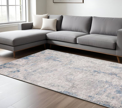 9' X 12' Blue And Gray Abstract Distressed Area Rug