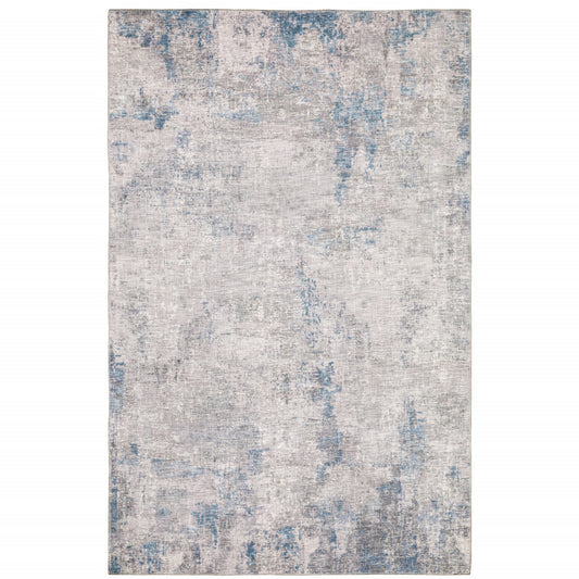 9' X 12' Grey And Blue Abstract Power Loom Stain Resistant Area Rug