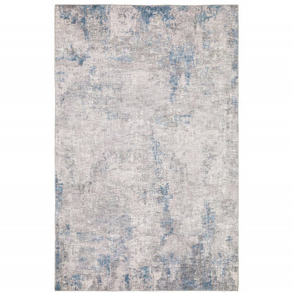 9' X 12' Blue And Gray Abstract Distressed Area Rug