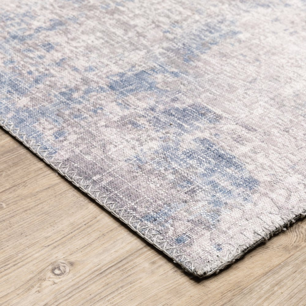 9' X 12' Blue And Gray Abstract Distressed Area Rug