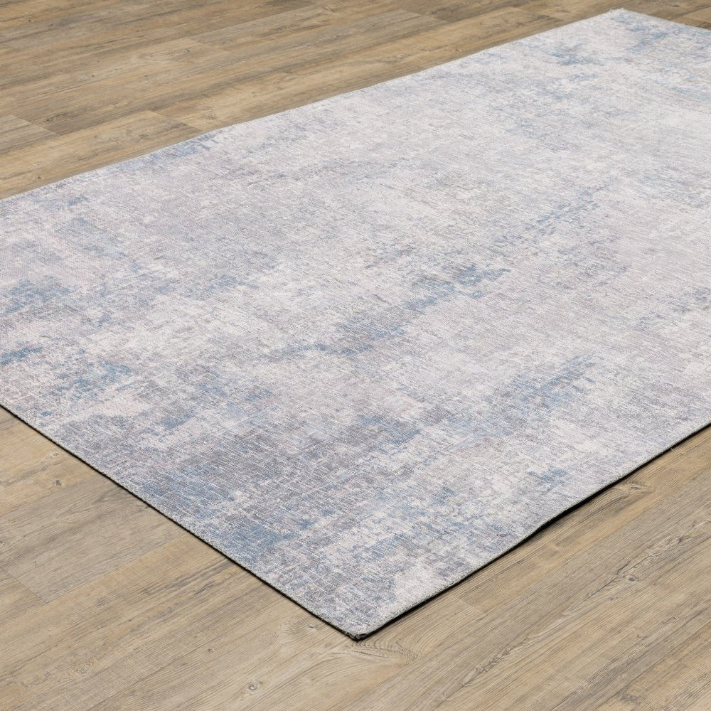 9' X 12' Blue And Gray Abstract Distressed Area Rug