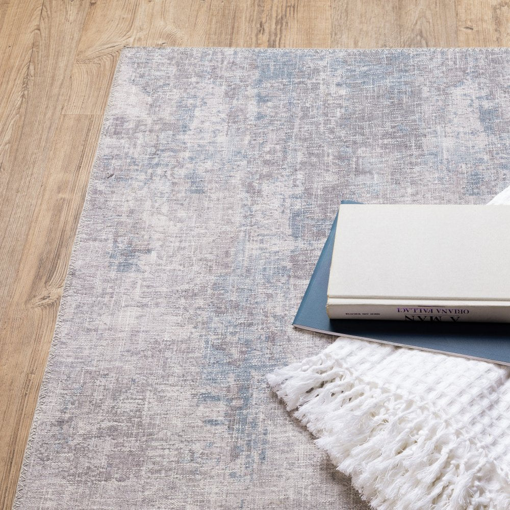 9' X 12' Blue And Gray Abstract Distressed Area Rug