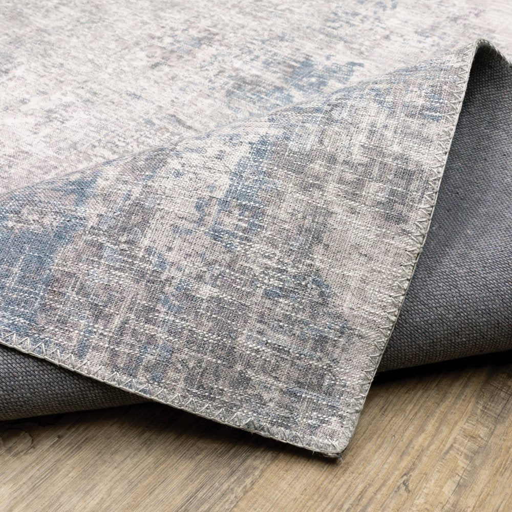 9' X 12' Blue And Gray Abstract Distressed Area Rug