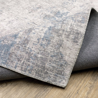 9' X 12' Blue And Gray Abstract Distressed Area Rug