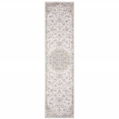8' Beige And Gold Oriental Distressed Runner Rug