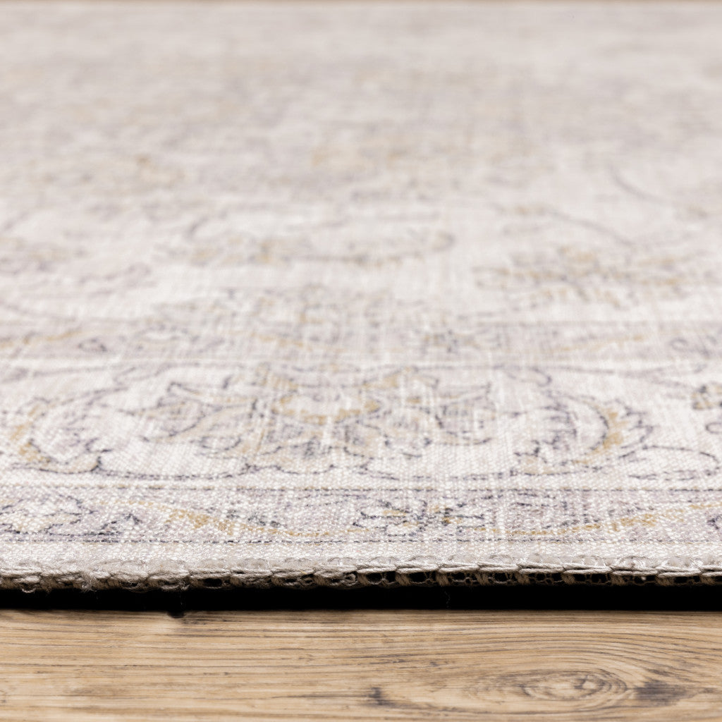 2' X 8' Beige Gold And Grey Oriental Power Loom Stain Resistant Runner Rug