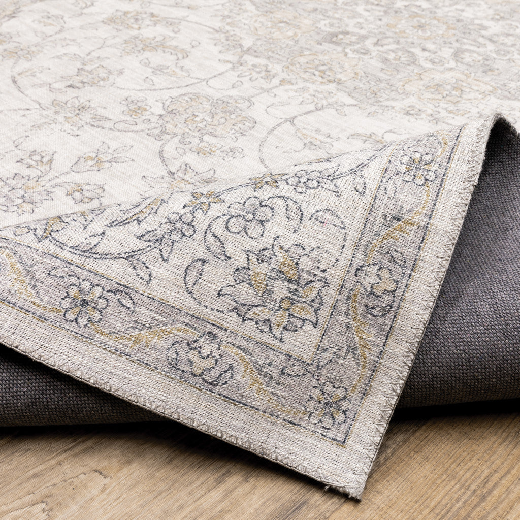 2' X 8' Beige Gold And Grey Oriental Power Loom Stain Resistant Runner Rug