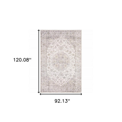 8' X 10' Beige And Gold Oriental Distressed Area Rug