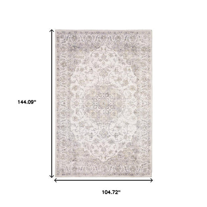 9' X 12' Beige Gold And Grey Oriental Power Loom Stain Resistant Area Rug