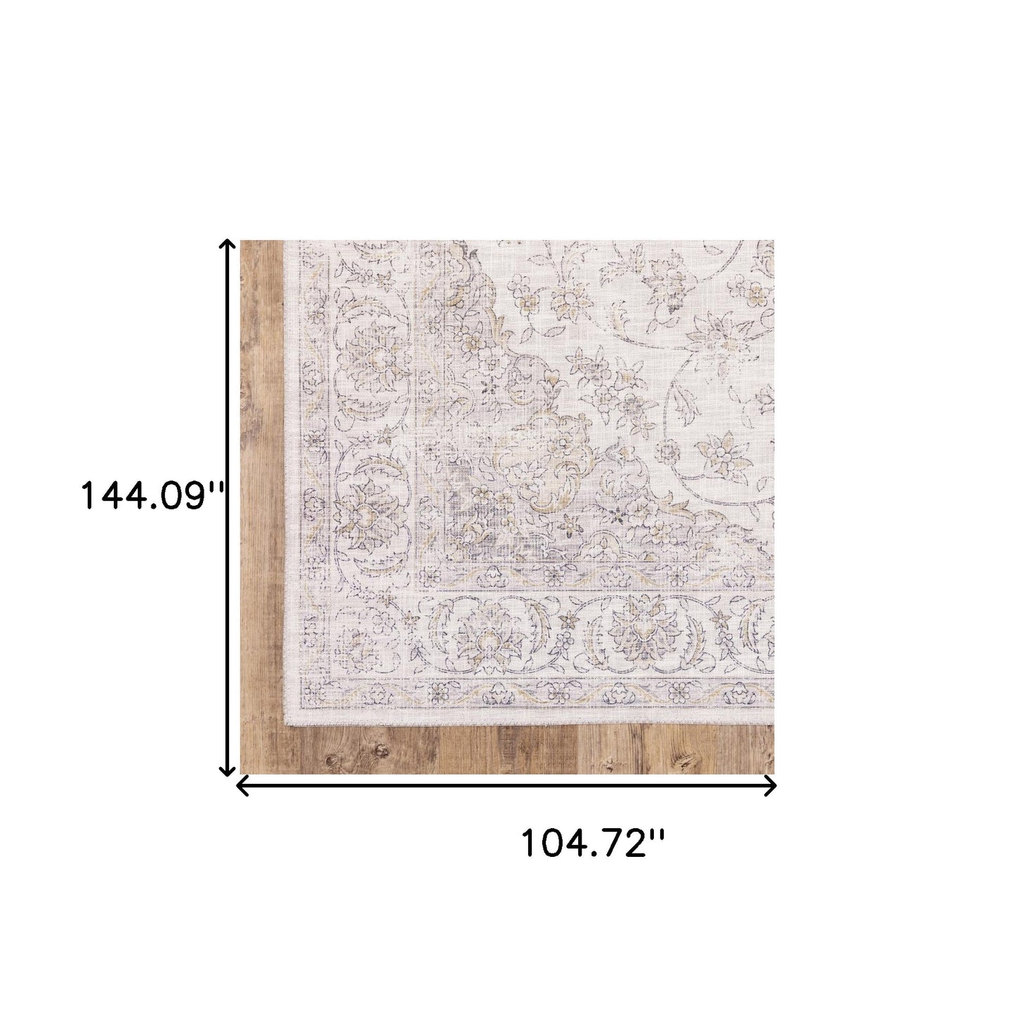 9' X 12' Beige Gold And Grey Oriental Power Loom Stain Resistant Area Rug