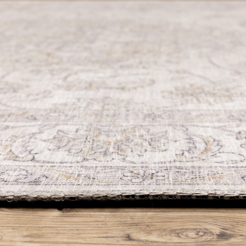 9' X 12' Beige Gold And Grey Oriental Power Loom Stain Resistant Area Rug