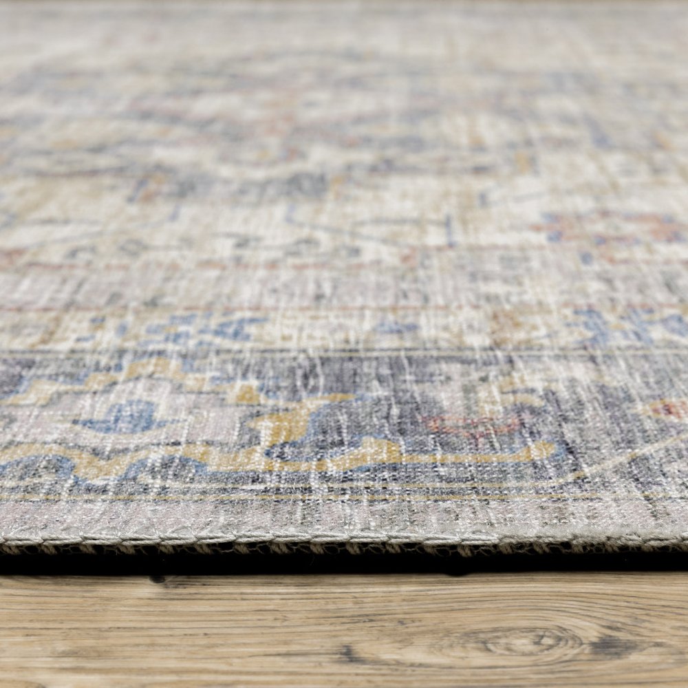 8' Blue And Gold Oriental Distressed Runner Rug