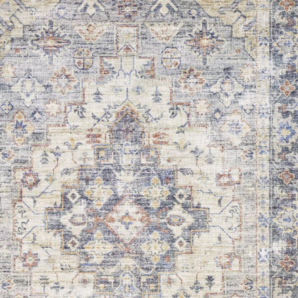 5' X 7' Blue Gold Grey Orange Yellow And Purple Oriental Power Loom Stain Resistant Area Rug