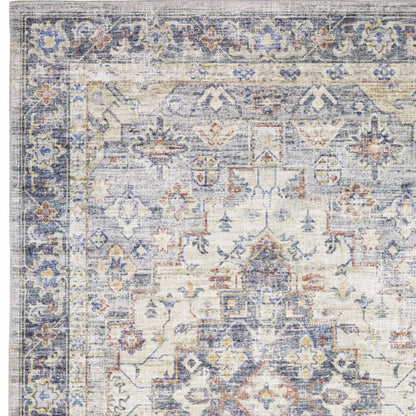 8' X 10' Blue And Gold Oriental Distressed Area Rug