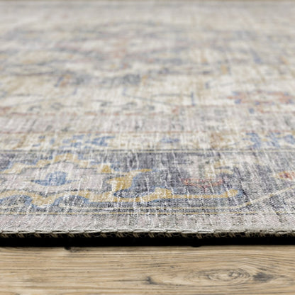 8' X 10' Blue And Gold Oriental Distressed Area Rug