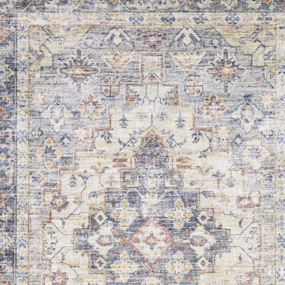 9' X 12' Blue And Gold Oriental Distressed Area Rug