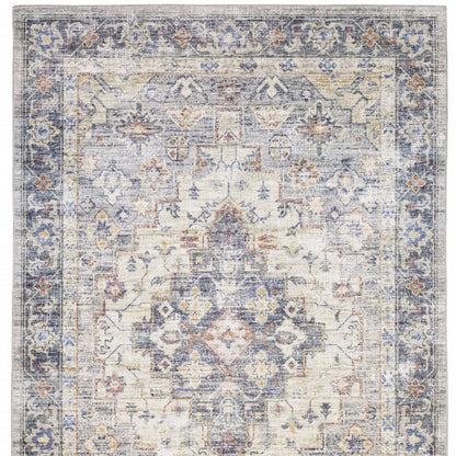 9' X 12' Blue And Gold Oriental Distressed Area Rug