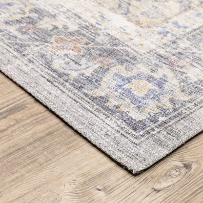 9' X 12' Blue And Gold Oriental Distressed Area Rug