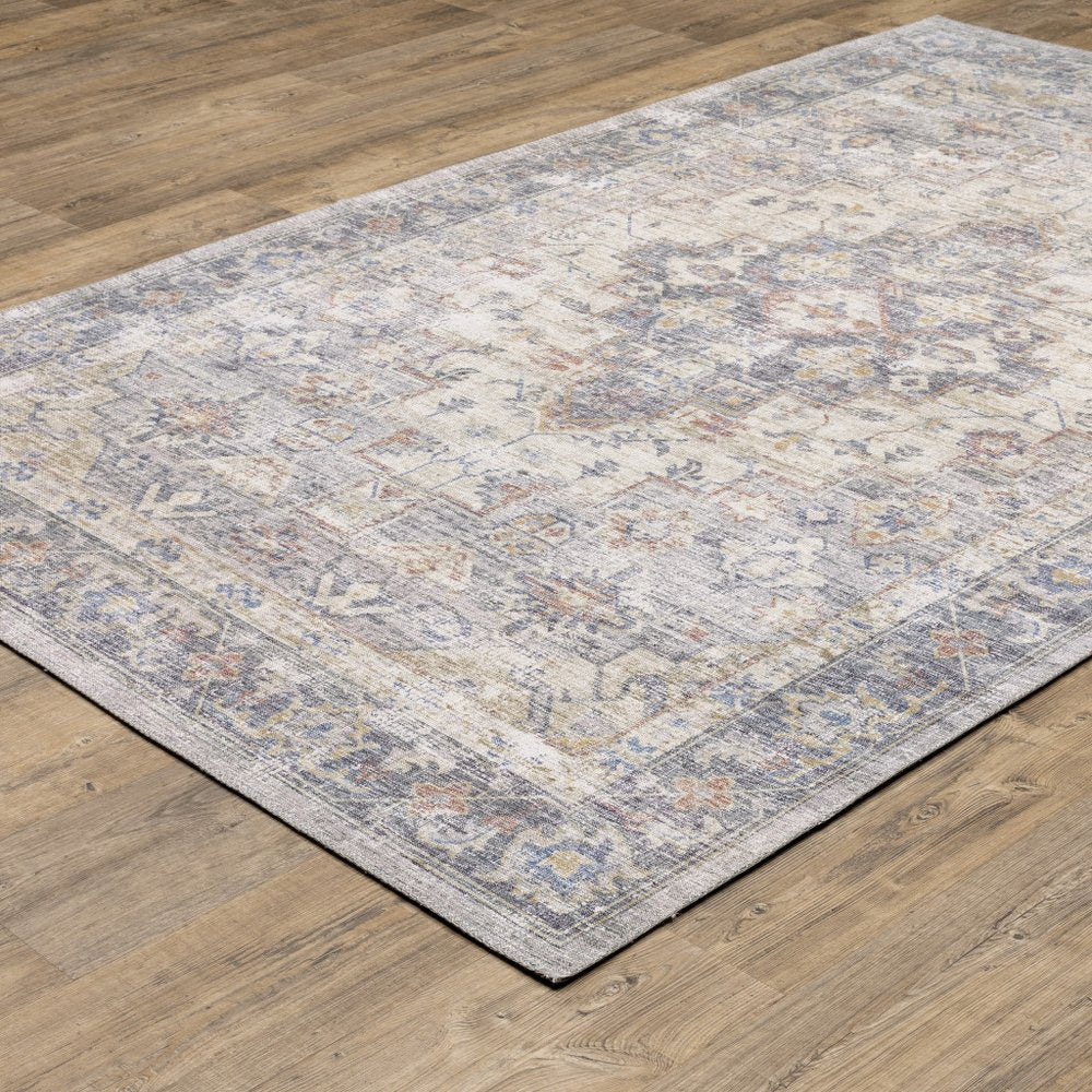 9' X 12' Blue And Gold Oriental Distressed Area Rug
