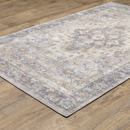 9' X 12' Blue And Gold Oriental Distressed Area Rug