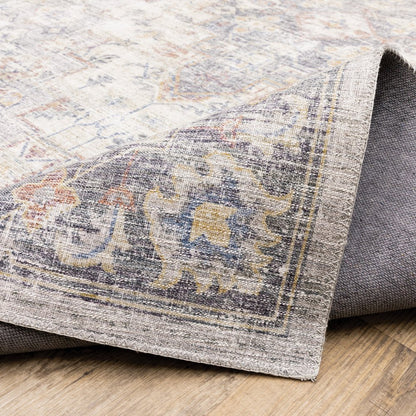 9' X 12' Blue And Gold Oriental Distressed Area Rug