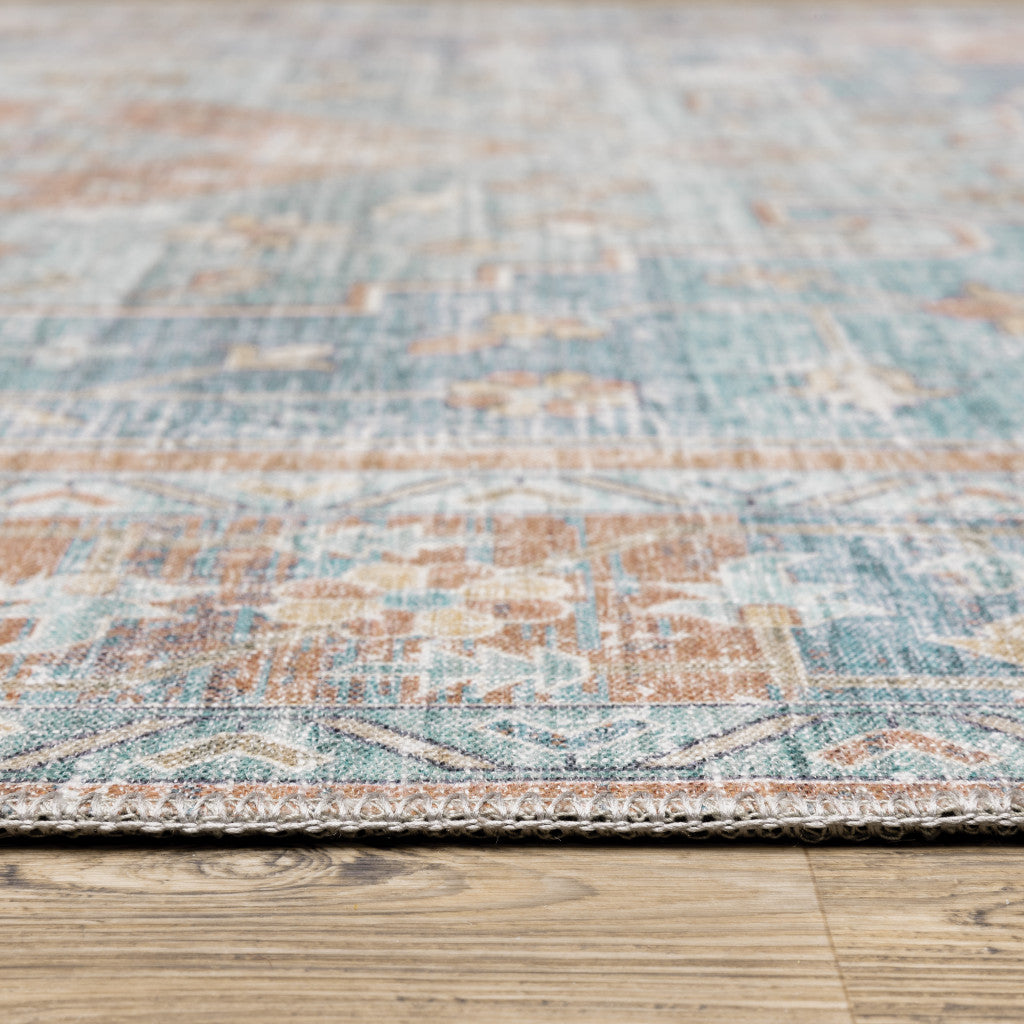 8' X 10' Blue and Orange Oriental Power Loom Area Rug